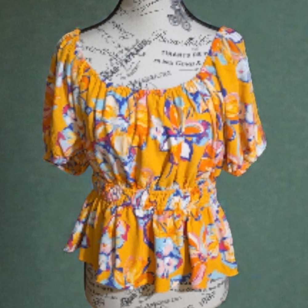 Skies Are‎ Blue Floral Yellow Blouse
